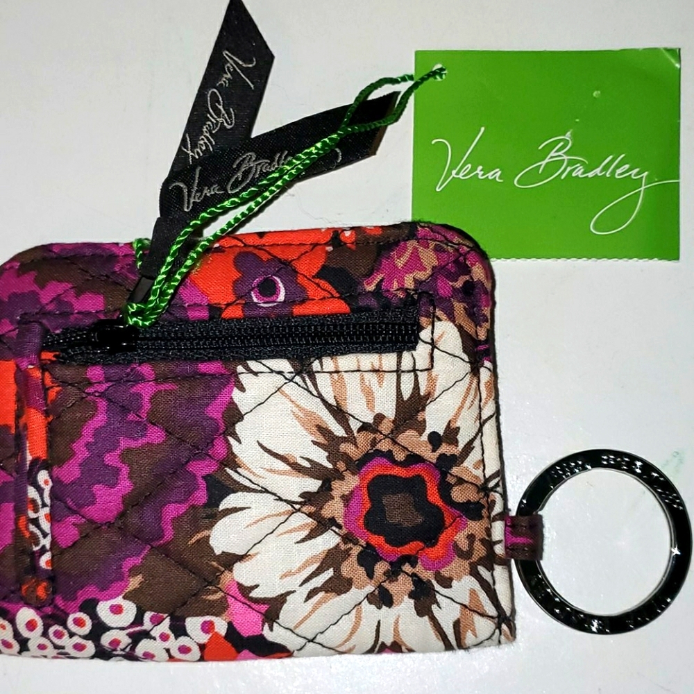 Vera Bradley Floral Wallet with Keyring - Pink, Brown, White